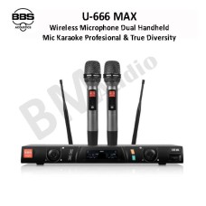 BBS U-666 MAX Wireless Microphone Dual Handheld – Mic Karaoke Profesional & True Diversity